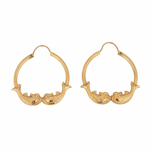 Boucles d'oreilles Koi Fish Earrings 1.25" Vintage 14k Yellow Gold Hoops Estate Fine Jewelry 58 Facettes G13629