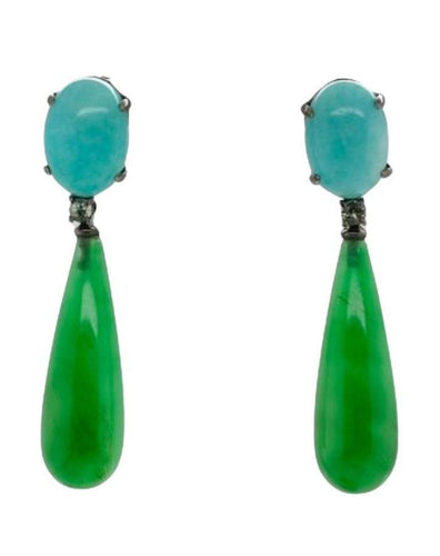 Boucles d'oreilles Boucles d'oreilles en or noir avec embellissements d'amazonite, de jade et de saphir 58 Facettes