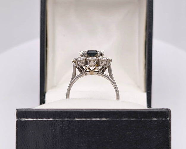 Bague 51 Importante bague marguerite vintage or, saphir et diamants 58 Facettes