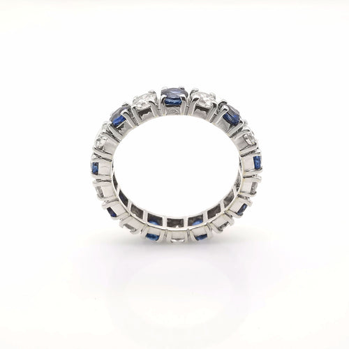 Bague 50 Alliance américaine Or blanc Diamants et Saphirs 58 Facettes