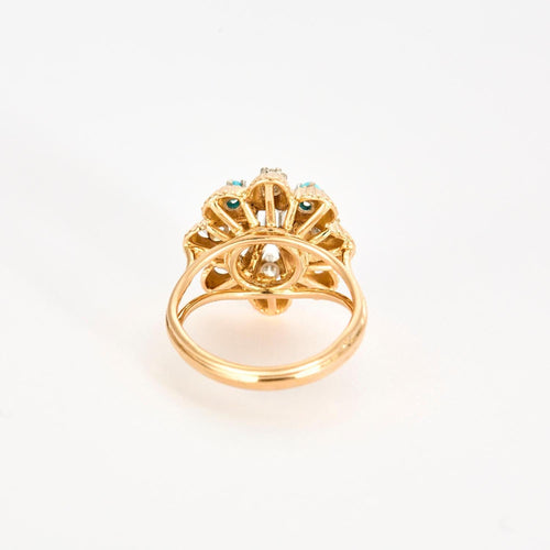 Bague 51 Bague or jaune, turquoises, diamants 58 Facettes