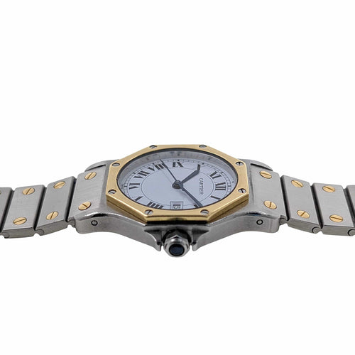 Montre Cartier Santos Round Octagon Date 2966 Large Octogonale Gold Stainless Steel 58 Facettes
