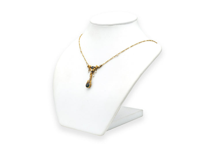 Collier Collier Art Nouveau tourmalines, perles et diamants taille rose en or jaune 18 carats 58 Facettes 22936