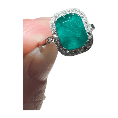 Bague 53 Bague Art Déco Émeraude 1.60 ct diamants 58 Facettes