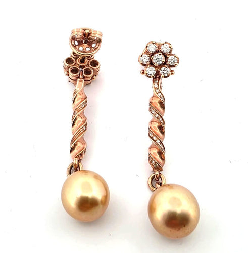 Boucles d'oreilles Boucles d'oreilles en or rose avec perles d'or et diamants 58 Facettes