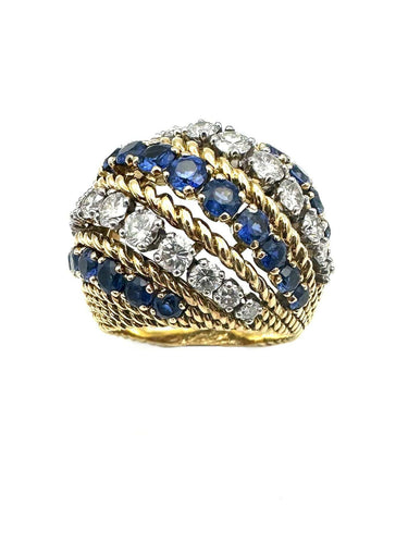 PIAGET. Vintage ring in 18K yellow gold, sapphires and diamonds 