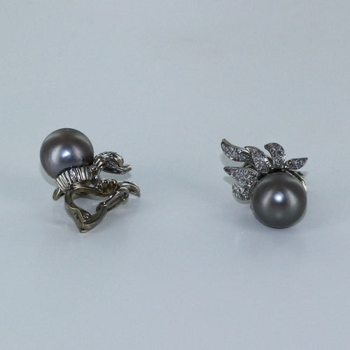 大溪地珍珠和钻石夹式耳环