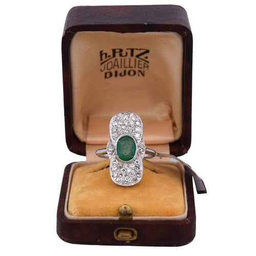 Bague 56 Bague Art Déco en or et émeraude 58 Facettes
