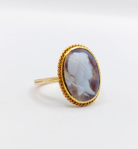Bague 51 Bague antique or jaune 14k camée sur agate 58 Facettes A06168