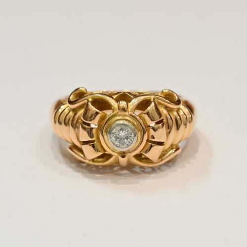 Bague 57.5 Bague or rose, or blanc, diamant - années 50 58 Facettes