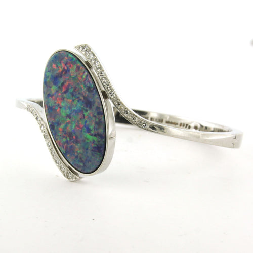 Bracelet Bracelet en or blanc avec opale et diamants taille simple 58 Facettes