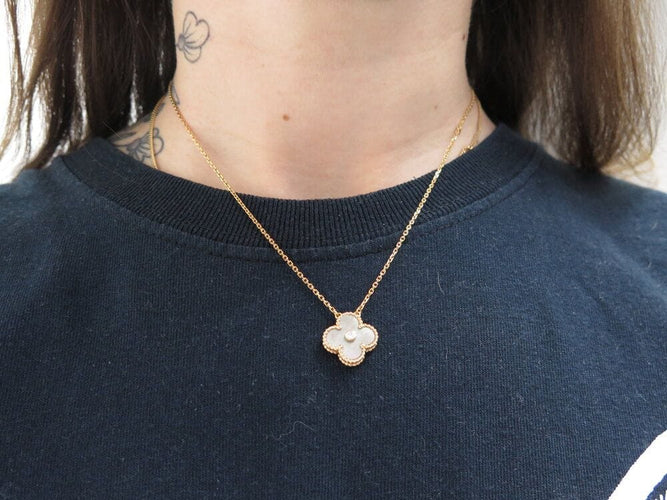 Collier collier van cleef & arples vintage alhambra nacre verte or rose 18k ed lim 58 Facettes 267151