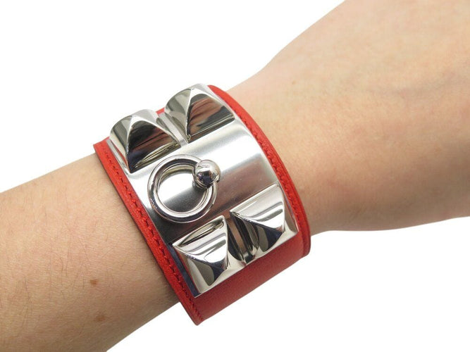 Collier bracelet HERMES collier de chien medor cdc 16cm cuir swift rouge palladie 58 Facettes 268025