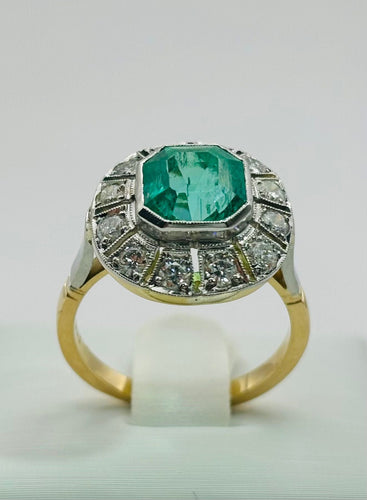 Bague 53 Bague de style Art Déco en platine et or jaune, émeraude centrale et diamants 58 Facettes 50246