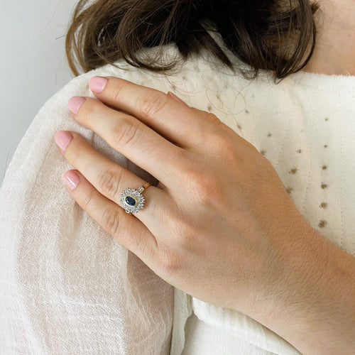 Bague 52 Bague marguerite saphir diamants en or jaune et blanc 58 Facettes LMB-286