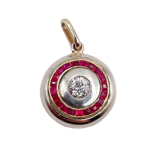 Pendentif Pendentif cible art deco or jaune 18k diamant taille ancienne et rubis (circa 1920) 58 Facettes A05894