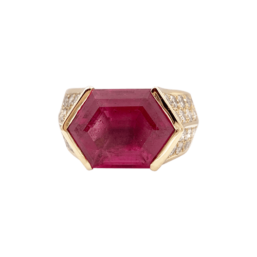 Bague 52 Bague vintage O.J. Perrin or jaune, diamants, tourmaline rose. 58 Facettes 34371