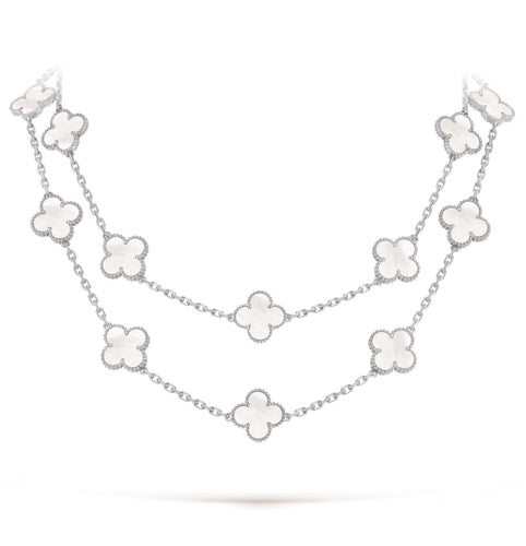 Collier Sautoir Van Cleef et Arpels Alhambra or blanc 750 et nacre 58 Facettes 1225
