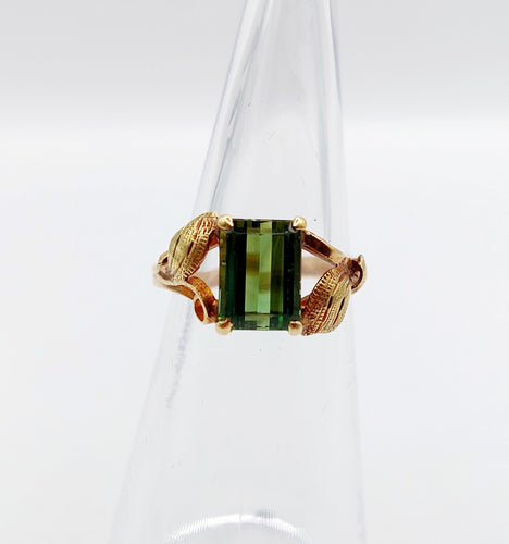 Bague 47.5 Bague art nouveau or 14k tourmaline et monture fleurie (circa 1910) 58 Facettes A06116