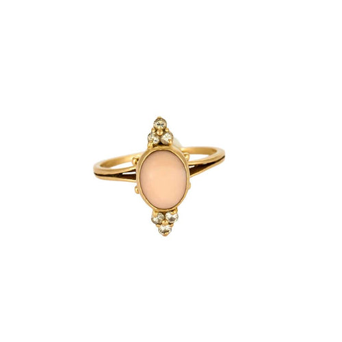 Bague 53,5 Bague or jaune, corail peau d'ange et diamants 58 Facettes NAR00752