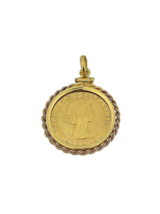 Pendentif Pendentif en or jaune avec pièce souveraine 1958 Elizabeth II 58 Facettes