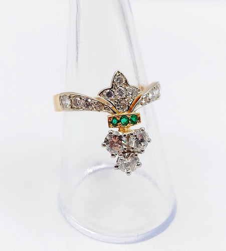 Bague duchesse Art Déco or rose, platine, 1,10 carat diamants et émeraudes 58 Facettes A06228