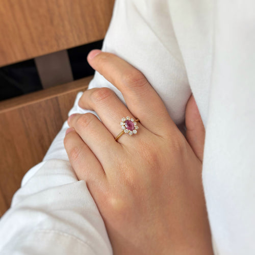 Bague 56 Bague - Or, saphir rose et diamants 58 Facettes 250188R