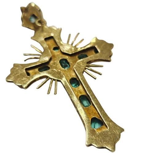 Bague Bague croix de style colonial avec émeraudes colombiennes de 2 ct en or jaune 58 Facettes Q402B