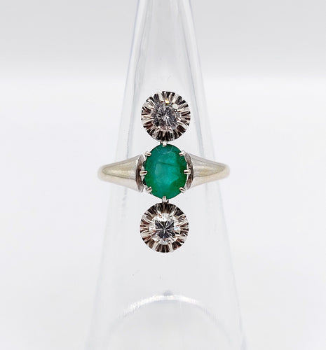 Bague 50 Bague marquise art deco or blanc 18k émeraude et diamants 58 Facettes A06115