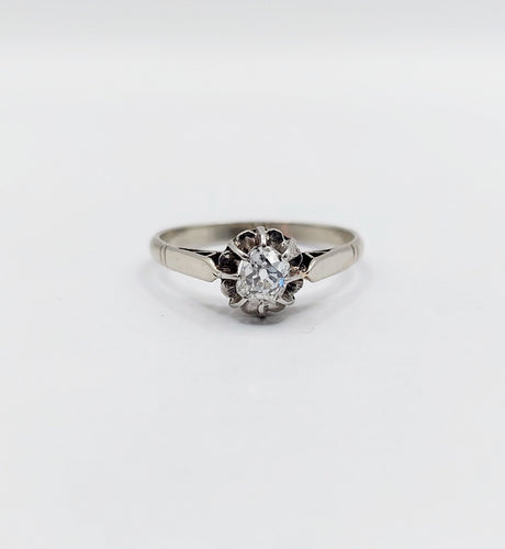 Bague 53.5 Bague solitaire Art Déco or blanc diamant taille ancienne 0.35 carat 58 Facettes A06275