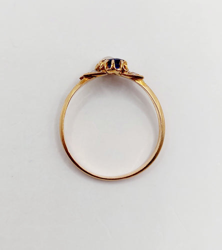 Bague 56 Bague toi et moi or rose, pierre bleue et perles (circa 1900) 58 Facettes A06251