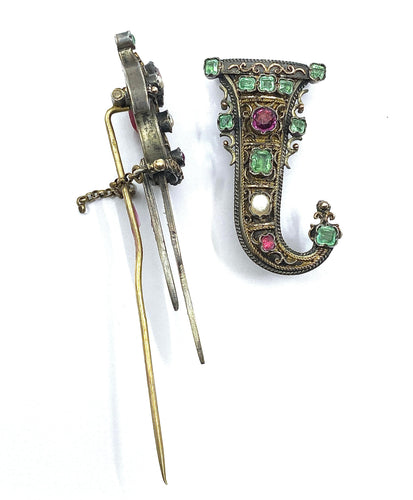 Broche Broche sabre en argent émeraudes perles 58 Facettes AB360