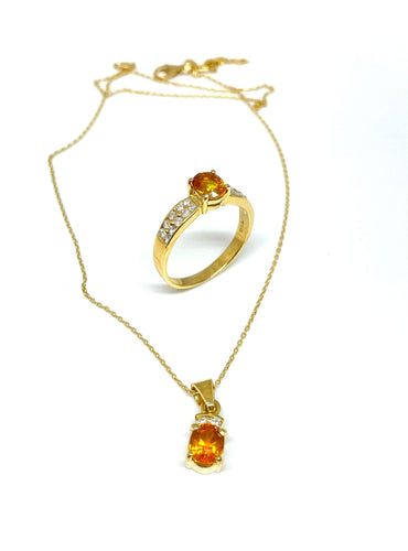 Pendentif Parure 2 pièces en or jaune 18 carats, diamants et citrines 58 Facettes