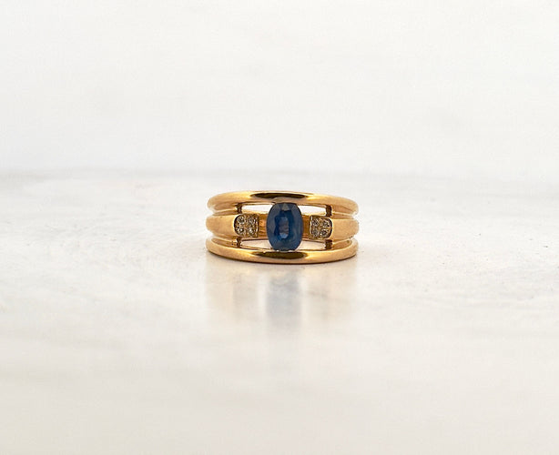 Bague Bague or jaune saphir ovale et diamants 58 Facettes