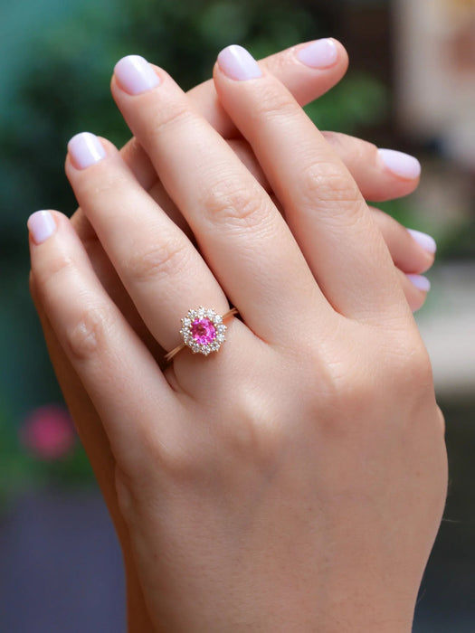 Pink sapphire daisy ring
