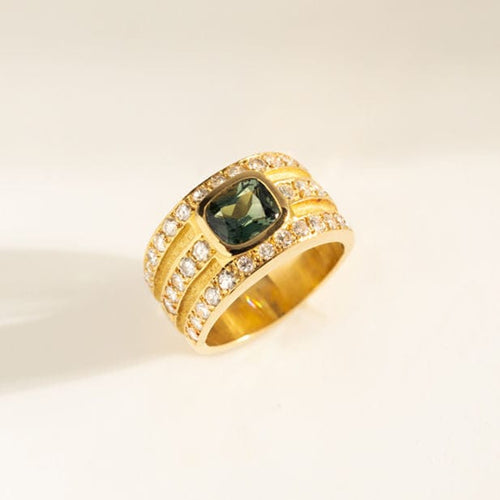 Bague 53 Bague luxueuse en or jaune avec diamants et tourmaline 58 Facettes 2403