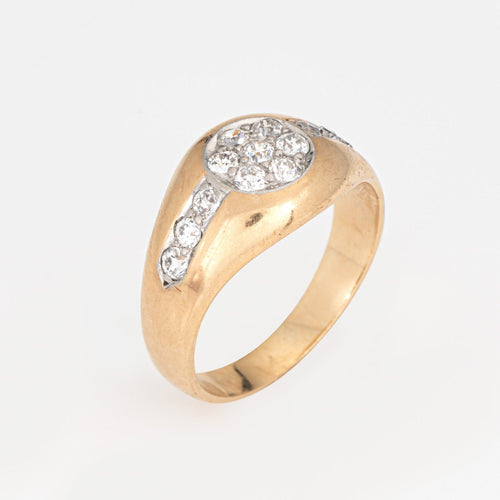 Bague 57 Chevalière Art Déco vintage en or jaune avec diamants 58 Facettes G14018