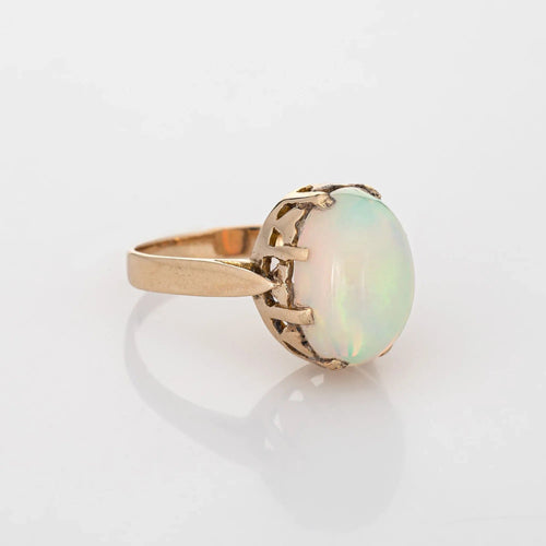 Äthiopischer Opalring, Vintage-Cocktailschmuck aus Gelbgold