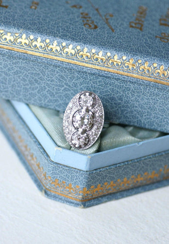 Bague 53 Bague Ovale Art Déco Diamants 2.10 Cts, Platine & Or Blanc 58 Facettes