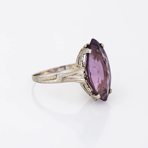 Bague 53 Vintage Art Déco Améthyste Navette Bague Or Blanc Estate Fine Jewelry 58 Facettes G12087