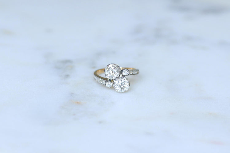 Bague 56.5 Bague Ancienne Toi et Moi Diamants 2,60 Cts sur Or Jaune et Platine 58 Facettes