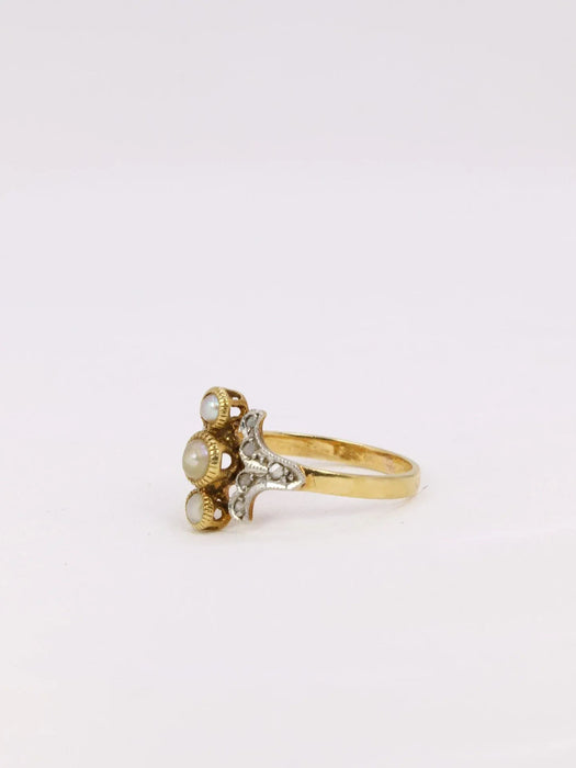Art Nouveau diamond pearl ring
