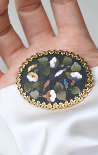 Broche Broche Fleur Pietra Dura or jaune 58 Facettes