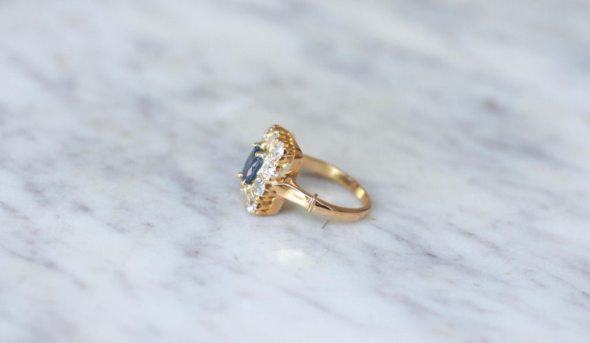 Bague 54 Bague Rectangulaire or rose Saphir 1,10 Cts et Diamants 58 Facettes