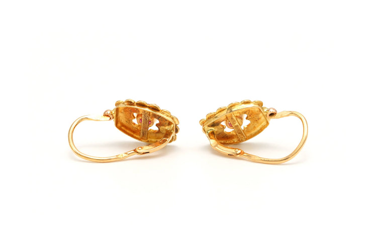 Boucles d'oreilles Boucles d'oreilles Art Déco or jaune et rubis de synthèse 58 Facettes 22472