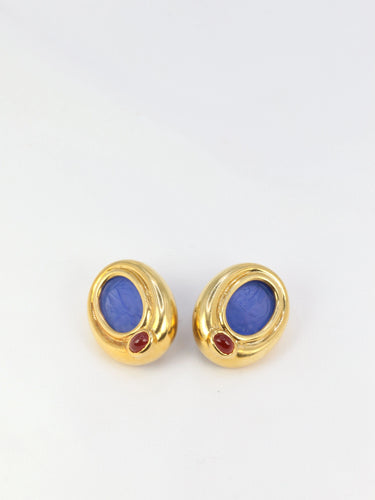 Boucles d'oreilles Clips d’oreilles en or, verre bleu, cornaline 58 Facettes 523