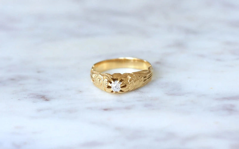 Bague 59 Bague ancienne jonc fleur diamant 58 Facettes