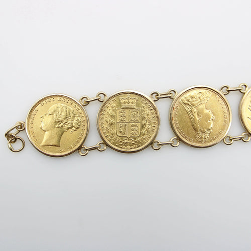 Bracelet Bracelet de pièces de monnaie des souverains britanniques en or victorien 58 Facettes