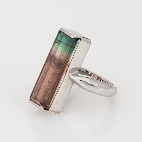 Bague 49 Bague allongée en platine avec tourmaline pastèque bicolore de 9,08 ct 58 Facettes G13922