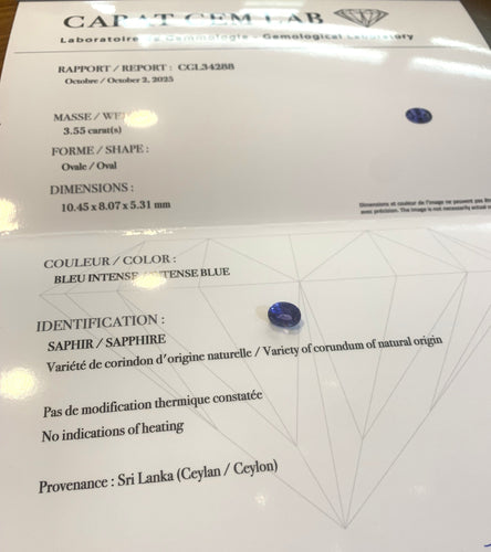 未加热锡兰蓝宝石3.55克拉庞帕杜戒指，配以黄金和钻石 58 Facettes BSA107